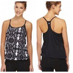 Fabletics Norwalk Tank Top Black/White Tie Dye‎ Built in Bra XXS NEW